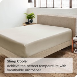 Bare Home Fitted Bottom Sheet Double - Premium 1800 Ultra-Soft Microfibre - Ultra-Soft Wrinkle Free - Deep Pocket - 35 CM Deep - 15" Deep - Double Fitted Sheet (Double, Sand)