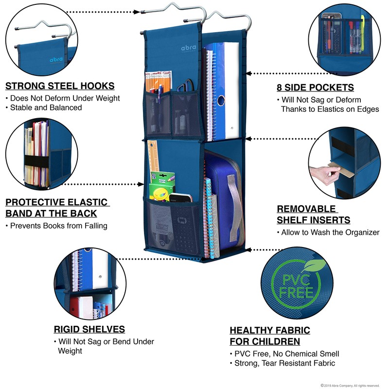 ABRA® 2 Shelf Hanging Locker Organizer for School, Work, Gym,
