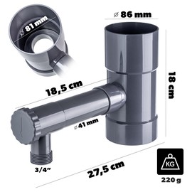 KADAX Rain Collector 80 mm, Rainwater Collector for Downpipe, Rain Thief with Integrated Valve, Water Collector Made of High-Quality Plastic, Water Thief (Grey)