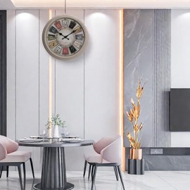 MOVEBEST Large Number Size Retro Silent and Non Ticking Circular Classic Clock, Quartz Decoration, Battery Powered Blue Hollow Wall Clock Suitable for Living Room, Kitchen, Home, Office, 14 inches