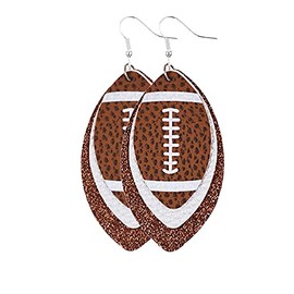 Colorful Layered Football Dangle Earrings Glitter Faux Leather Football Sports Lover Teardrop Earrings for Women Jewelry (A)