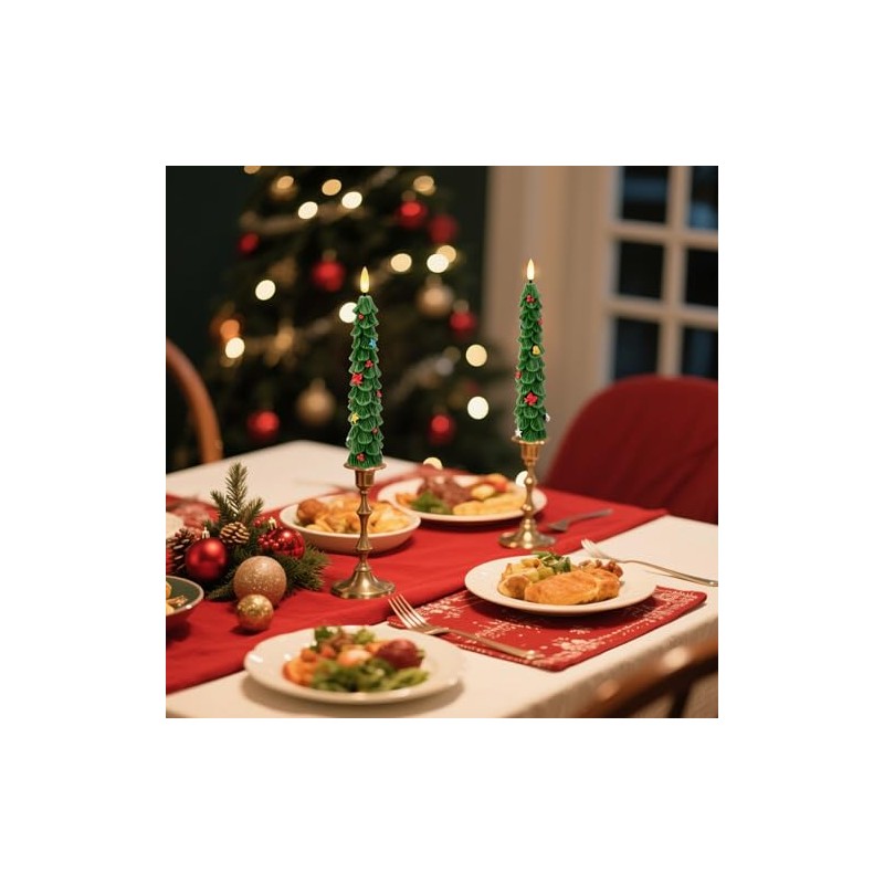 shuangjishan Christmas Tree Flameless Candles: 2Pcs LED Taper Christmas Candles