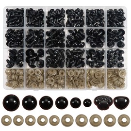 TOAOB 242-Piece Doll Eyes Safety Eyes and Nose Set 6 mm to 14 mm Black Plastic Eyes with Washers for Puppets