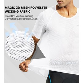 Nepest Men's Short Sleeve Biking Base Layer, 2 Pack Breathable Mesh Cycling Jerseys Bicycle Tops Ultralight Bike Baselayer Undershirt Sports Lightweight Quick Dry White,L