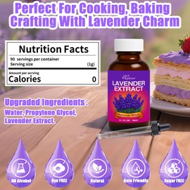 3 Oz Lavender Extract Water-Soluble for Baking Drinks, Coffee, Lattes. Culinary Grade Lavender Essence and Flavoring - Kosher, Keto Friendly, Vegan, Gluten-Free for Beverages & Recipes Includes Measured Dropper (Formula Upgrade)