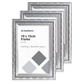 Clay Roberts Photo Picture Frames 6 x 4, Silver Swirl, Pack of 3, Freestanding and Wall Mountable, 10 x 15 cm, 6x4 Picture Frame Set