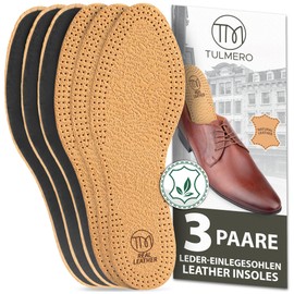 TULMERO 3 Pairs of Leather Insoles for Men and Women - Leather Soles for Shoes Against Sweaty Feet Size 41