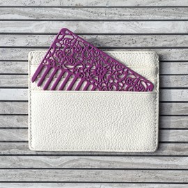 Go Comb - Wallet Size Wide Tooth Hair Comb and Pick for Women - Small Metal Travel Brush and Purse Comb - Orchid Lace