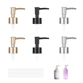 Wjelet 6 Set Soap Dispenser Pump Replacement, Soap Pump Head for Liquid Soap, Lotion, Shampoo Bottles - Leakproof,for Kitchen, Bathroom(Pearl Silver Pearl Gold Matt Black)