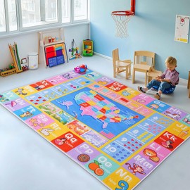 OHDS Kids Rugs for Playroom - Soft & Non-Slip 5x7 Feet Educational Rug for Learning ABC Alphabet, Numbers, Shapes & Map, Washable Classroom Rug for Toddler Nursery & Kids Room Decor