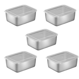 Doveja 5 Piece Bats Set with Lids Deep Stainless Steel Deep Square Bat Storage Containers Cookware (5)