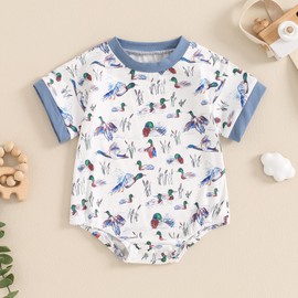 Infant Baby Boy Girl Mallard Duck Romper Short Sleeve Animal Duck One Piece Bodysuit Tops Hunting Baby Clothes (Blue, 12-18 Months)