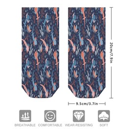 1 Pair Unisex Sock Short Socks, Compression Crew Knee High Short Athletic Soft Circulation Socks for Running Sports 8x3.7 in Print Axolotl Coral Reef Sea Plants in Red and Blue Shades on Dark Blue
