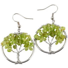 SUNYIK Peridot Stone Dangle Earrings for Women(Silver Plated)