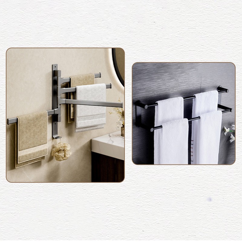 Swivel Towel Rack 4 Arms Thickened Space Aluminum 180 Degrees