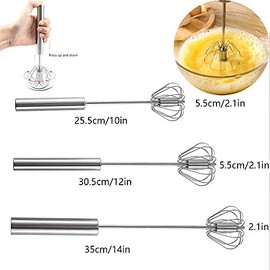 Stainless Steel Semi-automatic Egg Whisk - 3PCS Hand Push Rotary Whisk Blender