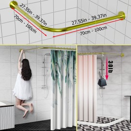 SIKAIQI Stretchable 304 Stainless L Shaped Bathroom Bathtub Corner Shower Curtain Rod Rack (Gold 27"-39"x27"-39"), Drill Free Install, for Bathroom, Clothing Store, Private Space