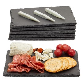 Juvale 6-Pack Mini Slate Charcuterie Boards - Black Slate Cheese Board Set with 3 Chalk Pieces - Individual Stone Serving Plates for Cheese, Sushi, Food (6 x 8.75 in)