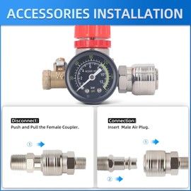 4-Way Air Compressor Pressure Regulator Kit 0-180 PSI with - European Air Compressor Conditioner - 1/4 Inch Ball Valve and Knob for Precise Pressure Control