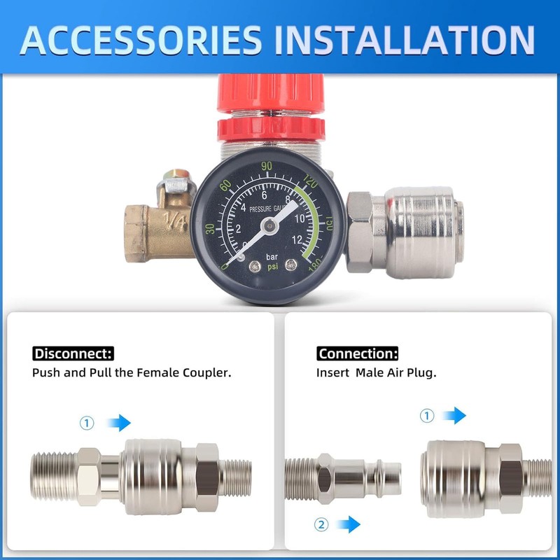 4-Way Air Compressor Pressure Regulator Kit 0-180 PSI with -
