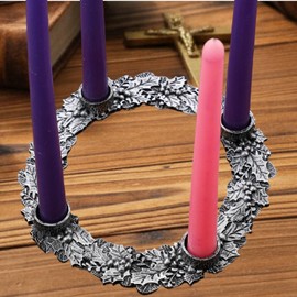 Shellwei Advent Wreath Candle Holder with Holly Berry Leaves Advent Metal Candleholder Ring Wreath Nativity Candle Holder for Xmas Centerpiece Decor Church (7/8inch Candles Not Included)