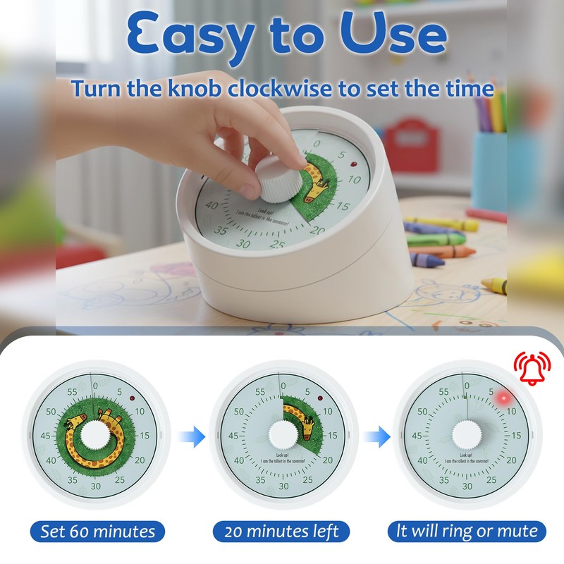 BellMan Visual Timer, 60 Minute Countdown Timer for Kids and