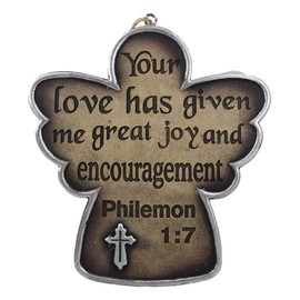 Ebros Pack of 3 Colorful Christian Inspirational Bible Verses Scriptures Philemon Proverbs Psalm Heart Angel and Ichthys Fish Cutout Ornaments As Christmas Tree or Decorative Wall Hanging Accents