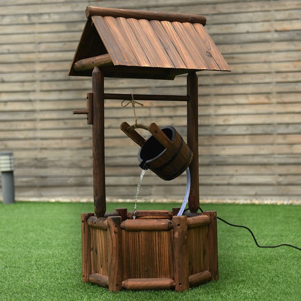 Giantex Wishing Well Water Fountain Rustic Wooden Outdoor Garden Decorative