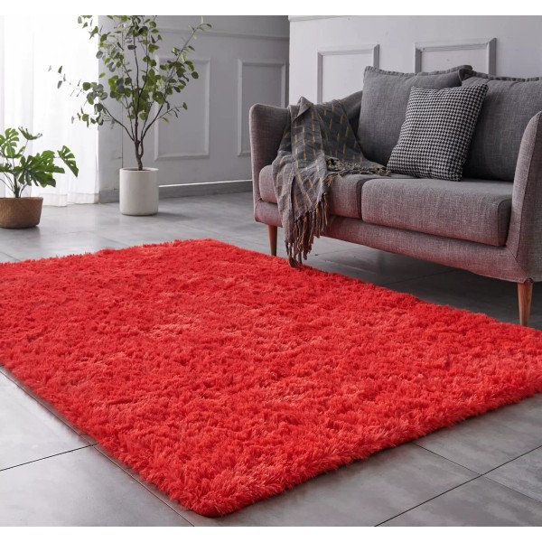 TABAYON Shag Area Rug, 5x7 Ft Red Upgrade Anti-Skid Durable