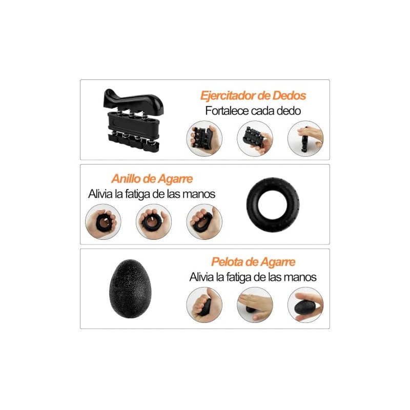 5 Piezas Ejercitador de Antebrazo con Contador(Negro y Plata)