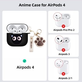 TSVSXS Cute Case Compatible with Airpods 4 with Keychain, Solft Silicone Cartoon Anime Protective Cover Compatible with AirPods 4 with Active Noise Cancellation for Man Woman