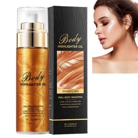 Body Shimmer Oil,Waterproof Body Highlighter Makeup,Moisturizing Liquid Luminizer, Non-Sticky Body Glow Shimmer Lotion for Face and Body,Body Smooth Light Shimmer Glow Oil,80ml (#03-Bronze Gold)
