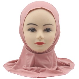 Modest Beauty Girls Hijab Muslim Kids Scarf Headwear Solid Color for 2-6 Years Ready to Wear, Dark Pink, for age 2-6