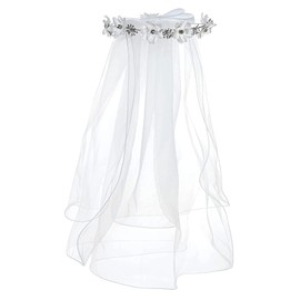 Merroyal Girls First Communion Veil White Flower Headband with Bow Wreath Crown Lace Veil (White Flower Crystal)