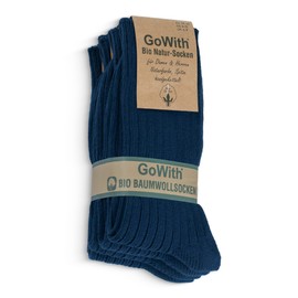 GoWith 4 Pairs Unisex Natural 97% Cotton Crew Socks, Comfy Cozy Breathable Seamless Casual Socks for Men & Women, Blue, Small, Model 3012