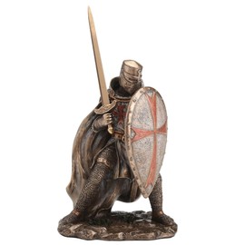 Veronese Design 7 7/8 Inch Knights Templar Crusader Wielding Sword and Shield Cold Cast Resin Bronze Finish Sculpture
