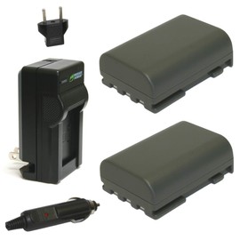 Wasabi Power Battery (2-Pack) and Charger for Canon NB-2L, NB-2LH, BP-2L5, BP-2LH and Canon DC301, DC310, DC320, DC330, DC410, DC420, Elura 40, 50, 60, 65, 70, 80, 85, 90, EOS 350D, 400D, Digital Rebel XT, XTi, FV500, FVM20, FVM30, FVM100, FVM200, HG10, HV20, HV30, Optura 30, 40, 50, 60, 400, 500, PowerShot G7, G9, S30, S40, S45, S50, S60, S70, S80, VIXIA HF R10, HF R100, HF R11, HG10, HV20, HV30, HV40, ZR100, ZR200, ZR300, ZR400, ZR500, ZR600, ZR700, ZR800, ZR830, ZR850, ZR900, ZR930, ZR950, ZR960