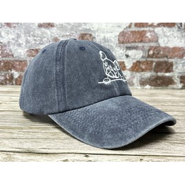 Hepandy French Bulldog Hat for Women Men, Navy Blue Denim Jeans Adjustable Embroidered Dog Baseball Cap, Cotton Snapback Dad Hat