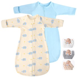 2 Pack Transitional Swaddle Sack with Arms Up & Sleeves, Mitten Cuffs, 2-Way Zipper, Sleep Sacks Blanket for Newborns 0.8Tog - Calms Startle Reflex, Newborns Baby Boys & Girls Sleep Bag