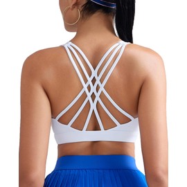 RUNNING GIRL Sports Bras for Women Medium Support, Criss Cross Back Workout Sports Bra Gym Yoga Bra with Removable Pads(WX3114White,M)