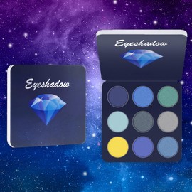 Eyeshadow Palette, Make-Up Palettes Shimmering and Matte Eye Shadow Pallets for Women, 9 Colour Cool Highly Pigmented Waterproof Long Lasting Blue Glitter Eyeshadow Palette with Brush