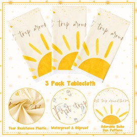G1ngtar 3Pcs Boho Sun First Birthday Party Tablecloths Hippie Sunshine Disposable Plastic Waterproof Rectangular Table Covers First Trip Around The Sun Party Decorations Baby Shower Supplies