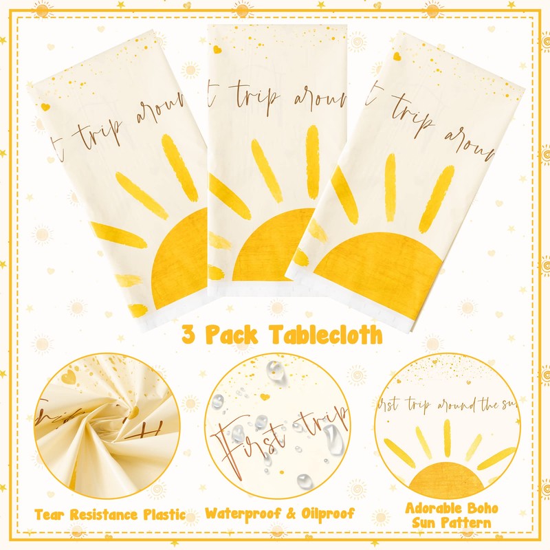 G1ngtar 3Pcs Boho Sun First Birthday Party Tablecloths Hippie Sunshine