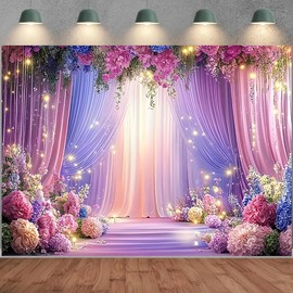 Purple Rose Flower Backdrop for Bridal Party Decorations Wedding Floral Photo Background Girls Women Sweet Princess Bday Event Favors Supplies Decoration Backdrop (7 * 5feet)