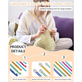 Katech 8PCS Tunisian Crochet Hooks Set, 13.78 Inch Large Crochet Hooks 6.5mm-11mm Aluminum Crochet Needles, Extra Long Crochet Needles for Beginner Learn to Crochet Blanket Shawls Gift