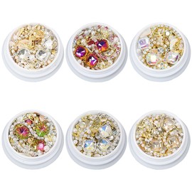 6 Boxes 3D Nail Art Rhinestones Mixed-Style Nail Art Charms Diamonds Nails Art Decorations Pearl Nail Gems Crystals Metal Nail Art Supplies for Women Girls DIY Nail Design (Colorful)