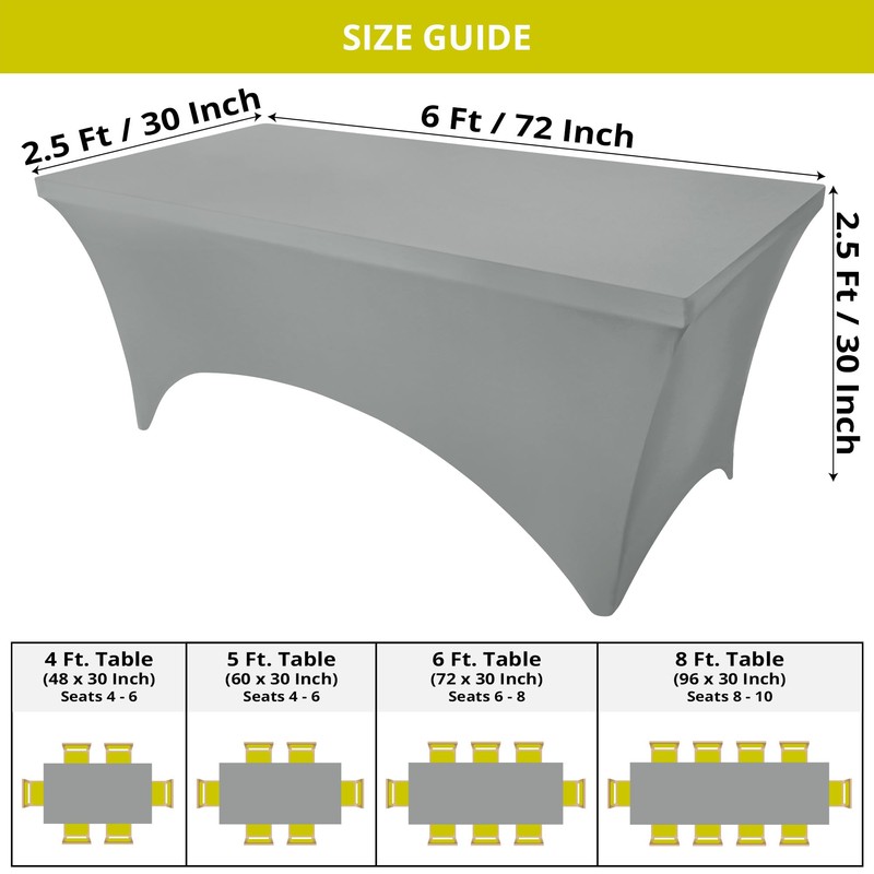 Utopia Kitchen Utopia Kitchen Spandex Tablecloth 10 Pack [6FT, Grey]