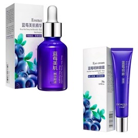 Set 2 Piezas Crema para Contorno de Ojos Elimina Ojeras Anti Bolsas de Agua e Hinchazón de los ojos + Serum Hidratante Blueberry Gotero Rejuvenecedor Cuidado Facial Rostro Brillante