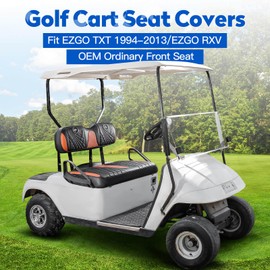 NOKINS Golf Cart Seat Covers, Front Seat Covers Fits for EZGO TXT 1994-2013/EZGO RXV OEM Standard Seat Cushion, EZGO Vinyl Seat Covers, No Stapler Required(Gradient Diamond Black&Brown)