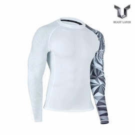 HUGE SPORTS Wildling Series Mens Rash Vest Sun Protection Quick Dry Tatami Rash Guard for Surfing BJJ Jiu Jitsu Beast Layer(White Tiger,2XL)